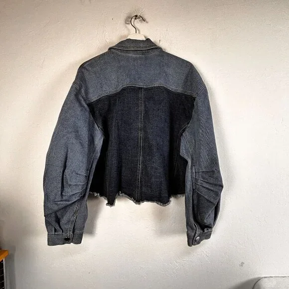 Ade Samuel For I.N.C. Womens Cropped Denim Jacket XL Blue Fringe Raw Hem Pockets - Picture 2 of 10